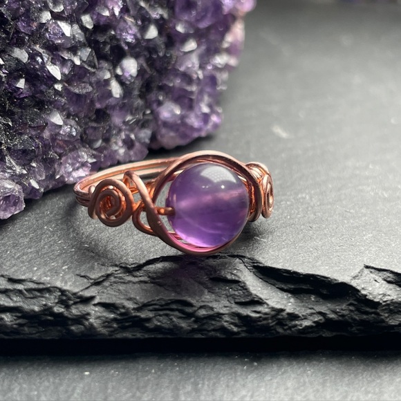Artisan Amethyst Copper Wire Wrapped Ring - Picture 9 of 16
